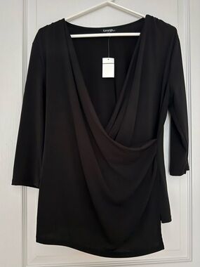 George Black Draped Wrap-Front Blouse - Medium - BNWT